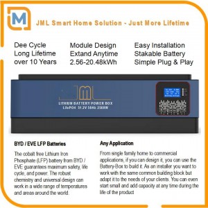 JML-50Ah Lithium iron phosphate solar power storage battery box 2.56kWh module