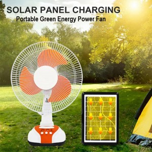 12″ Rechargeable Table Fan Solar Power Off Grid Fan with USB Charging Port and LED Light Bulbs