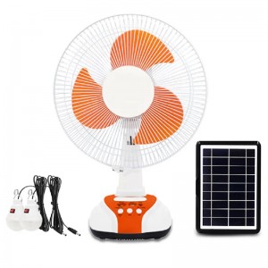 12″ Rechargeable Table Fan Solar Power Off Grid Fan with USB Charging Port and LED Light Bulbs