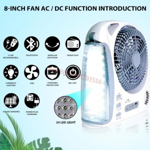 Multi-Function 12″ Solar Fan with Radio/MP3/Table Lamp/Torch/Cell Phone Charging Portable Emergency Outdoor Electric Fan for Camping Fishing and Hurricane